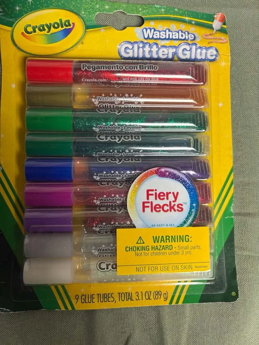 Crayola Washable Glitter Glue, Fiery Flecks, 9 Tubes, 3.1 oz